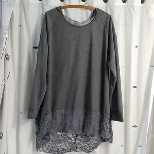 Grey hooded top with lace trim-1/2xl